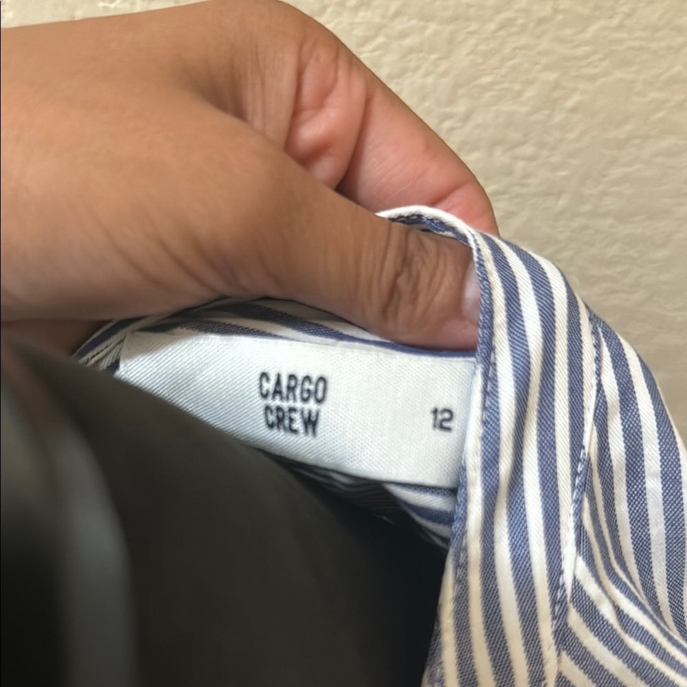 Cargo Crew Women  Will Collarless Blue & White Striped Button Down Shirt Size 12 - Picture 5 of 12